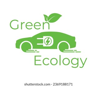 Electric car with plug icon symbol, EV car, Green hybrid vehicles charging point logotype, Eco friendly vehicle concept, Vector illustration