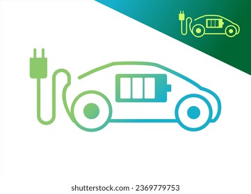 coche eléctrico con símbolo de icono de enchufe, logotipo del coche de línea continua, logotipo del punto de carga de los vehículos híbridos verdes, concepto de vehículo respetuoso con el medio ambiente, ilustración vectorial