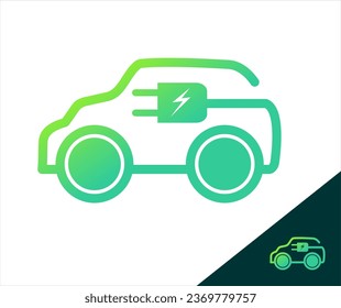 electric car with plug icon symbol, continuous line car logo, green hybrid vehicles charging point logotype, eco friendly vehicle concept, vector illustration