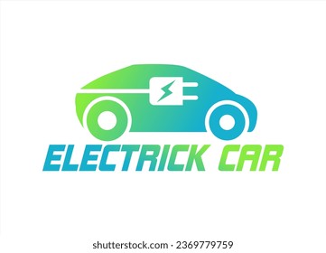electric car with plug icon symbol, continuous line car logo, green hybrid vehicles charging point logotype, eco friendly vehicle concept, vector illustration