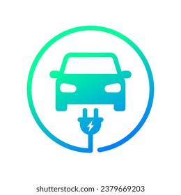 Electric car with plug icon symbol, EV car, Green hybrid vehicles charging point logotype, Eco friendly vehicle concept, Vector illustration