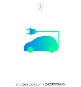 Electric car with plug Icon symbol vector illustration isolated on white background