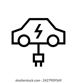 Electric car with plug icon symbol, EV car, Green hybrid vehicles charging point logotype, Eco friendly vehicle concept, Vector illustration