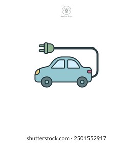 Electric car with plug icon symbol vector illustration isolated on white background