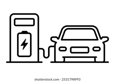 Electric car with plug icon symbol, EV car, Green hybrid vehicles charging point logotype, Eco friendly vehicle concept. Vector illustration