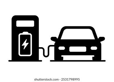 Electric car with plug icon symbol, EV car, Green hybrid vehicles charging point logotype, Eco friendly vehicle concept. Vector illustration