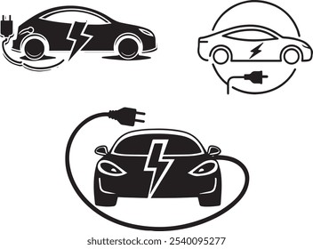 Electric car with plug icon symbol, EV car, hybrid vehicles charging point logotype, Eco friendly vehicle 