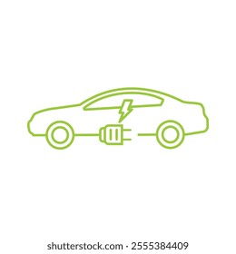 Electric car with plug icon symbol, EV car, Green hybrid vehicles charging point logotype, Eco friendly vehicle concept, Vector illustration