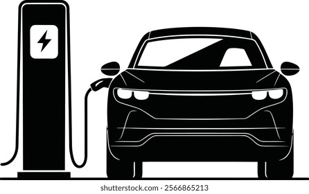 Electric car with plug icon symbol, EV car, Green hybrid vehicles charging point logotype, Eco friendly vehicle concept. Vector illustration