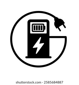 Electric car with plug icon symbol, EV car, Green hybrid vehicles charging point logotype, Eco friendly vehicle concept. Vector illustration