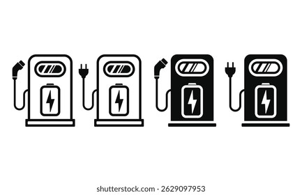 Electric car with plug icon symbol, EV car, Green hybrid vehicles charging point logo, Eco friendly vehicle design Vector illustration