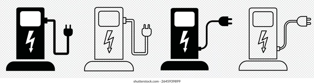 Electric car with plug icon symbol, EV car, Green hybrid vehicles charging point logotype, Eco friendly vehicle concept. 