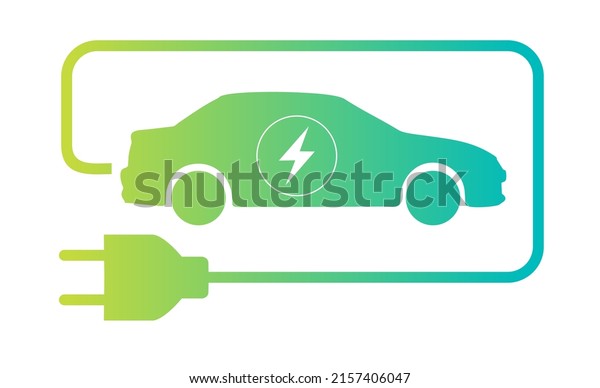 Electric car with plug icon symbol, Green
hybrid vehicles charging point 

logotype. Eco car concept with
electric


charge.
