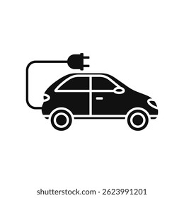 Coche eléctrico con el icono del enchufe. Vector. Diseño plano.