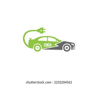 Electric Car with Plug Logo concept. Modern Electric Charging Car Vector Illustration.
