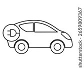 Electric Car with Plug Symbol and Dog Illustration in Smooth Line Style