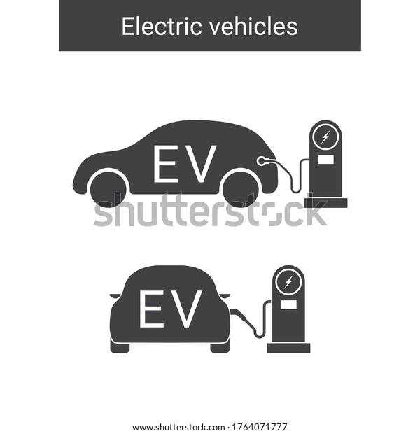 Electric car with plug symbol and\
electrical charging station icon. Hybrid Vehicle symbol. Eco\
friendly auto or electric vehicle concept. Isolated on white\
background. Vector\
illustration.