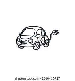 Electric car with a plug symbol. Represents sustainable transportation, clean energy, emobility, and future technology.