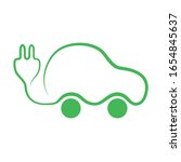 Electric car with plug vector icon. Eco friendly auto or electric vehicle. Green logotype. Vector illustration