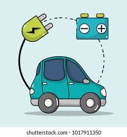 electric car with power cable to charge battery