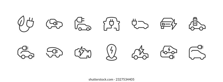 electric car premium line icons. Pack of outline objects for web and UIUX design. Icon collection