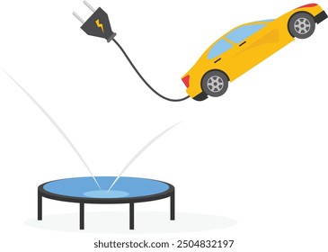 Rebote de Precio de coche eléctrico. Nueva economía del mercado de valores. Ilustración vectorial moderna en estilo plano

