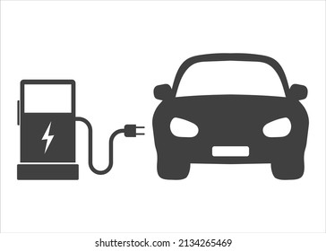 electric car pump icon, charging at the charger station, auto hybrid plug, concept green energy, thin line web symbol on white background - editable stroke vector illustration