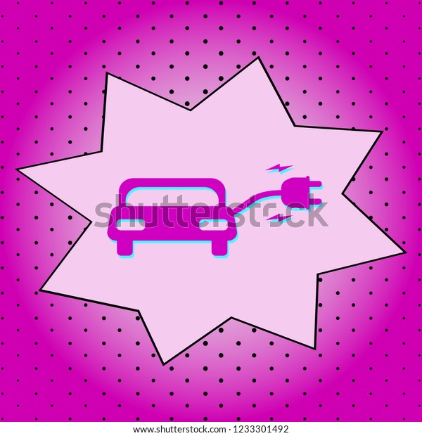 Electric\
car. Purple icon pop-art background\
.Vector.