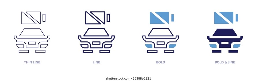 Ícone de desconto de carro elétrico em 4 estilos diferentes. Linha fina, Linha, Negrito e Linha Negrito. Estilo duotônico. Traçado editável.