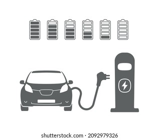 Electric car recharge station and battery icon set
