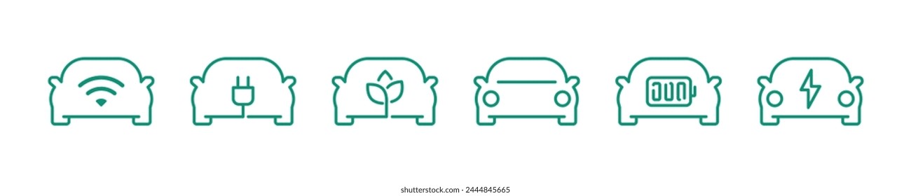 Coche eléctrico. Estación de batería recargadora. Conjunto de iconos de automóvil eléctrico. Energía alternativa amigable. Ilustración vectorial.