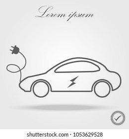 Electric car in refill icon, vector. Electric refueling. Eco transportation.