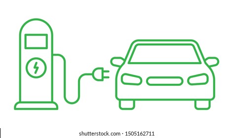 Electric car refueling icon symbol, EV car, Green hybrid vehicles charging point logotype, Eco friendly vehicle concept, Vector illustration svg