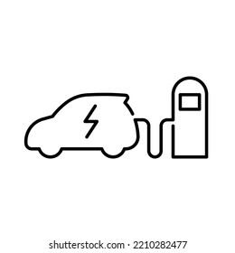 Símbolo del icono de reabastecimiento de combustible para automóviles eléctricos, vehículo EV, logotipo del punto de carga de los vehículos híbridos verdes, concepto de vehículo ecológico, ilustración del vector