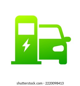 Electric car refueling icon symbol, EV car, Green hybrid vehicles charging point logotype, Eco friendly vehicle concept, Vector illustration