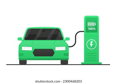 Electric car refueling icon symbol, electric car, green hybrid vehicles charging point logo, green car concept. Electrified transport electronic movement of the future. Vector illustration