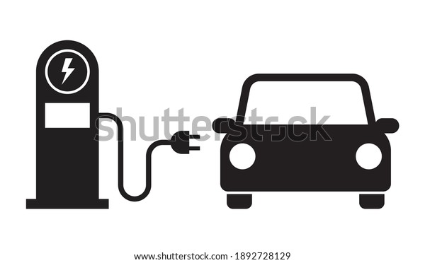 Electric car refueling icon symbol,\
Hybrid vehicles charging point logotype, Eco friendly vehicle,\
Alternative energy concept, Flat design vector\
illustration