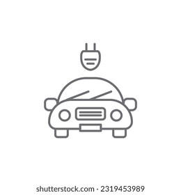 Electric car related vector linear icon. Eco friendly auto. Green vehicle. Automobile with electric plug. Vector outline illustration Isolated on white background. Editable stroke