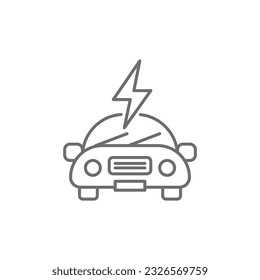 Elektroautobezogene Vektorsymbol umweltfreundliches Auto. Grünes Fahrzeug. Automobil mit Blitz. Vektorgrafik, einzelne auf weißem Hintergrund. Bearbeitbarer Hub