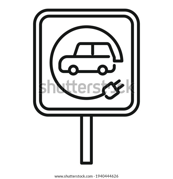 Electric car road\
sign icon. Outline Electric car road sign vector icon for web\
design isolated on white\
background