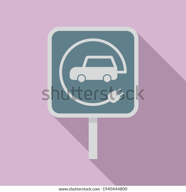 Electric car road sign icon.
Flat illustration of Electric car road sign vector icon for web
design
