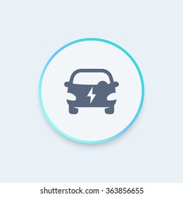 electric car round icon, EV, electric vehicle icon, ecologic transport, vector illustration