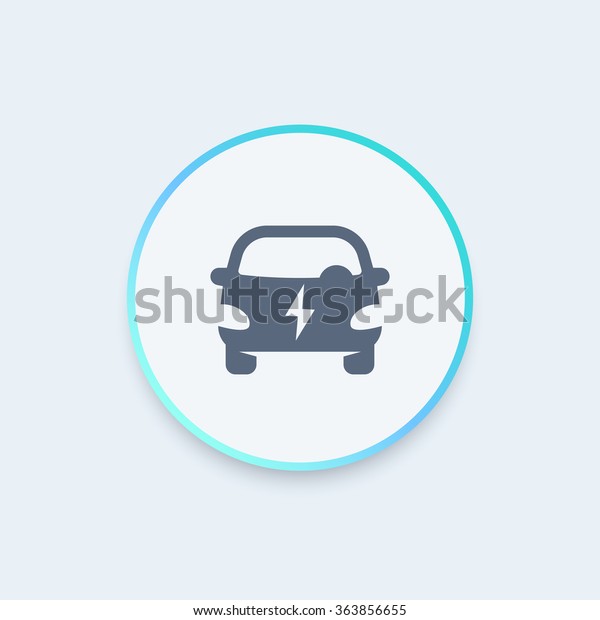 electric car round icon, EV, electric\
vehicle icon, ecologic transport, vector\
illustration