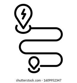 Electric car route icon. Outline electric car route vector icon for web design isolated on white background