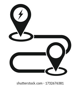 Electric car route icon. Simple illustration of electric car route vector icon for web design isolated on white background