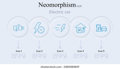 Icono de coche eléctrico. Batería con relámpago, velocímetro, relámpago, casa con estación de carga, coche en estación de carga, vehículo eléctrico, carga EV, energía verde