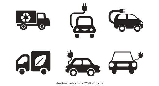 icono del conjunto de coches eléctricos. ilustración vectorial. diseño plano