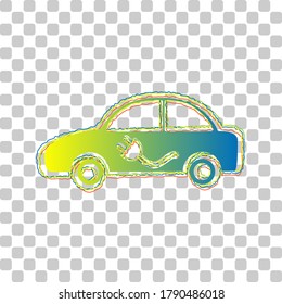 Electric car sign. Blue to green gradient Icon with Four Roughen Contours on stylish transparent Background. Illustration.