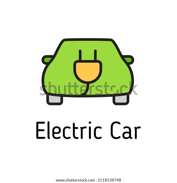 electric car\
sign color filled vector icon isolated on white background.\
electric car and think green lettering. zero waste eco concept.\
recycle line icon for web, mobile and\
ui