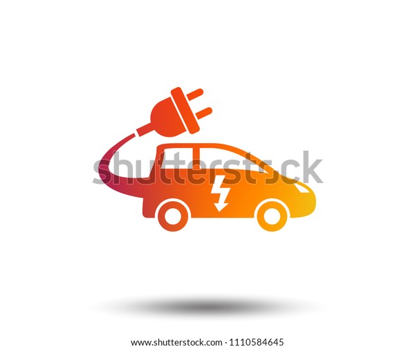 Electric car sign icon. Hatchback symbol. Electric\
vehicle transport. Blurred gradient design element. Vivid graphic\
flat icon. Vector